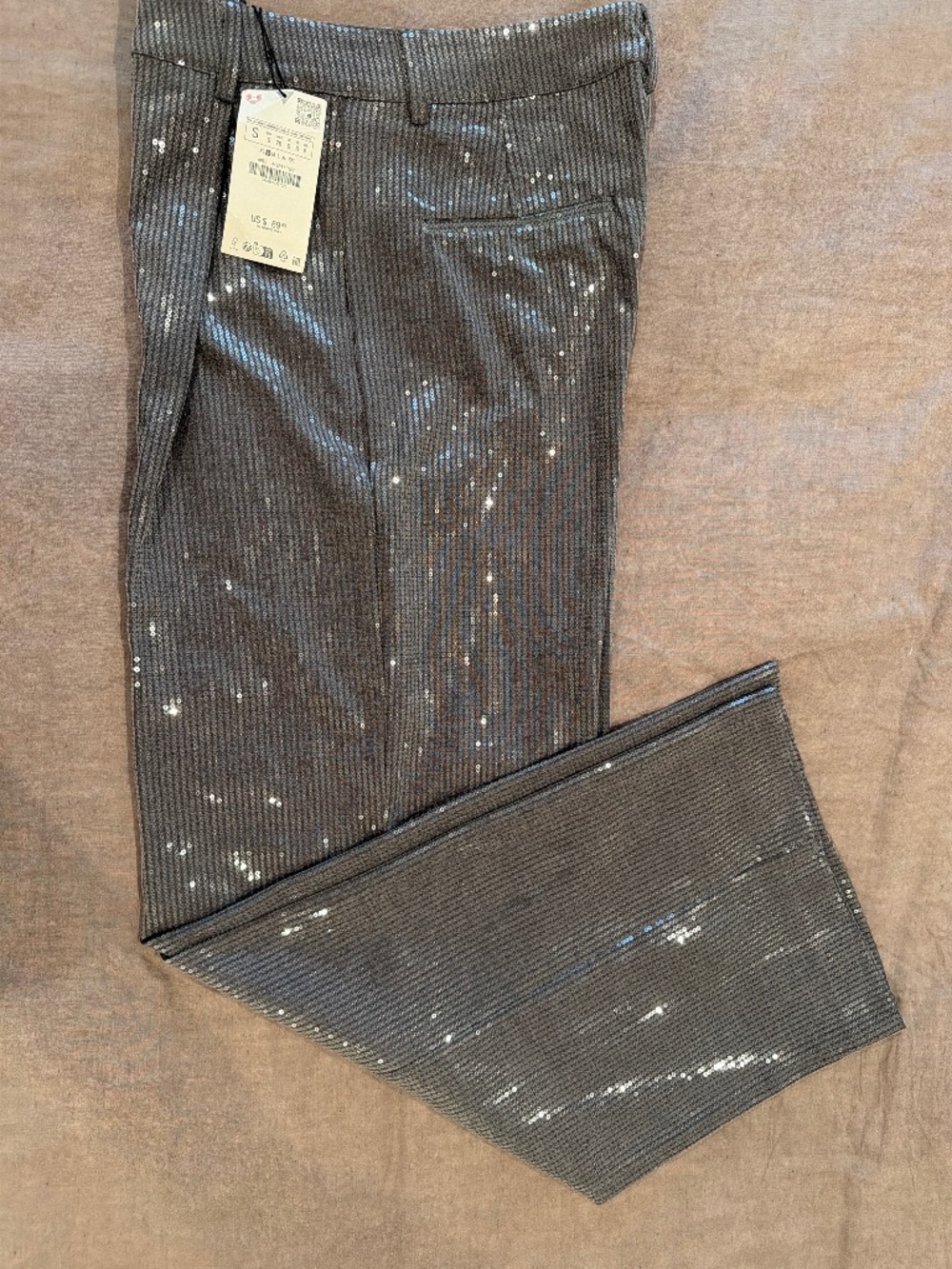 Zara Silver Sequin Pants Size S NWT